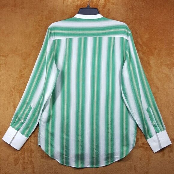 WALES BONNER Shirt Mens Size 46 Green Stripe Button Up CADENCE SILK SHIRT $595 - Picture 4 of 9